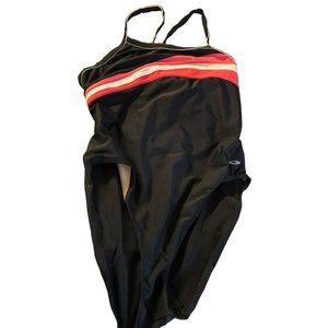 Champion size 38 12 large one piece swim suit black coral white lined